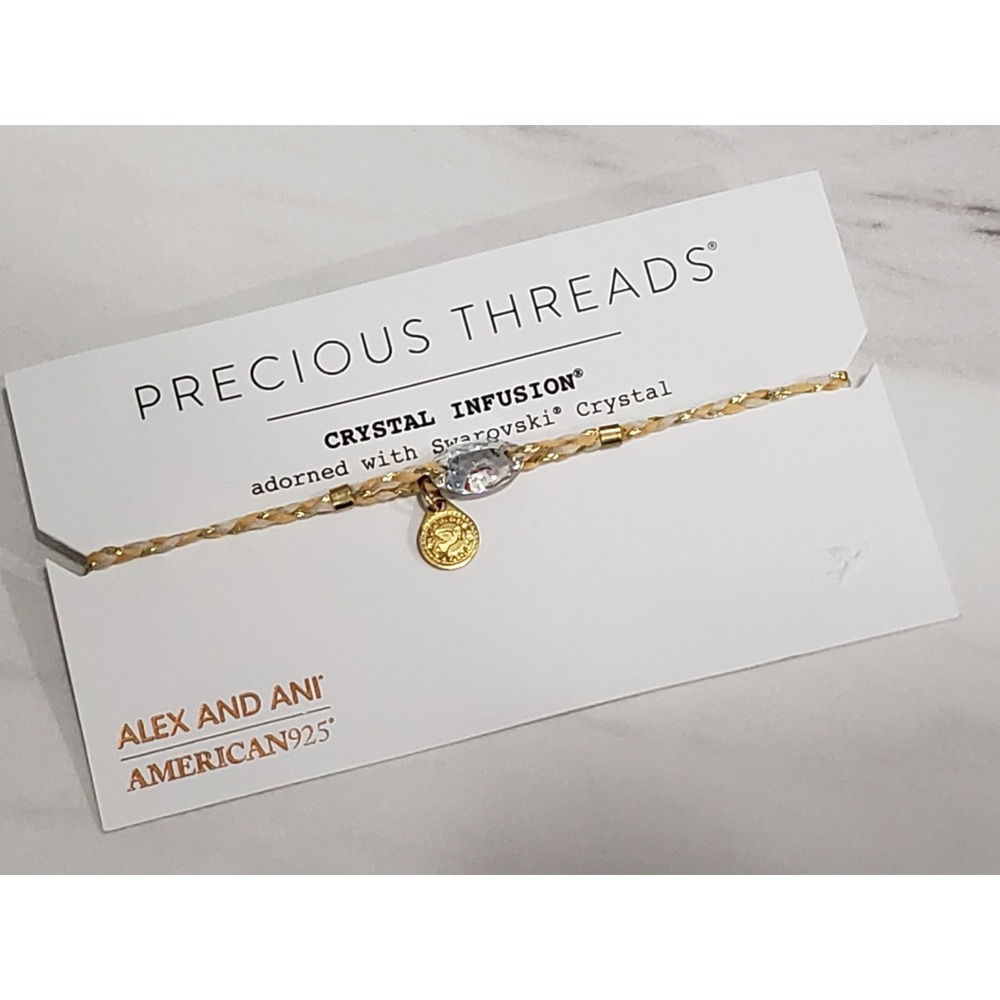 ALEX AND ANI Precious Threads Braided Cord BRACELET GOLDEN RAY CRYSTAL GOLD TONE